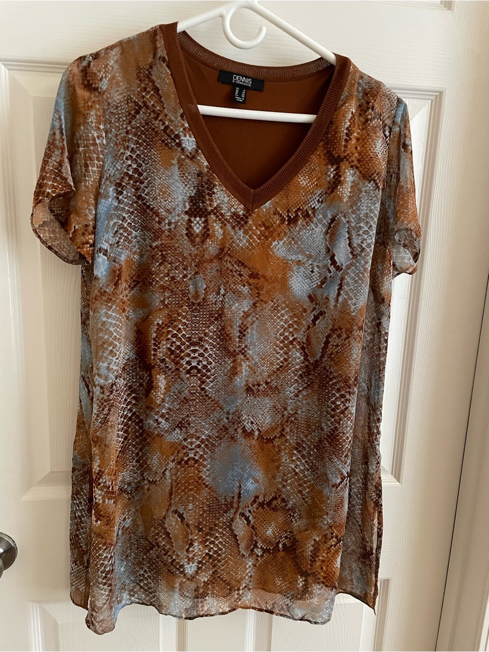 dennis basso Brown and Blue Snake-Print V-Neck Tunic